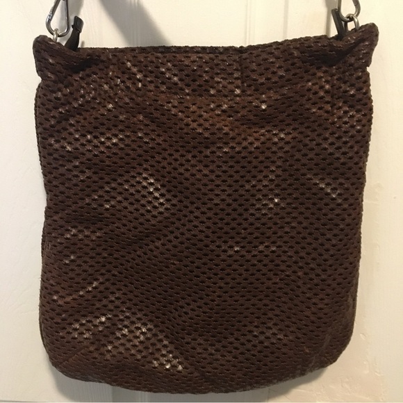 M0851 Brown Perforated Leather Crossbody Bag - Picture 3 of 12